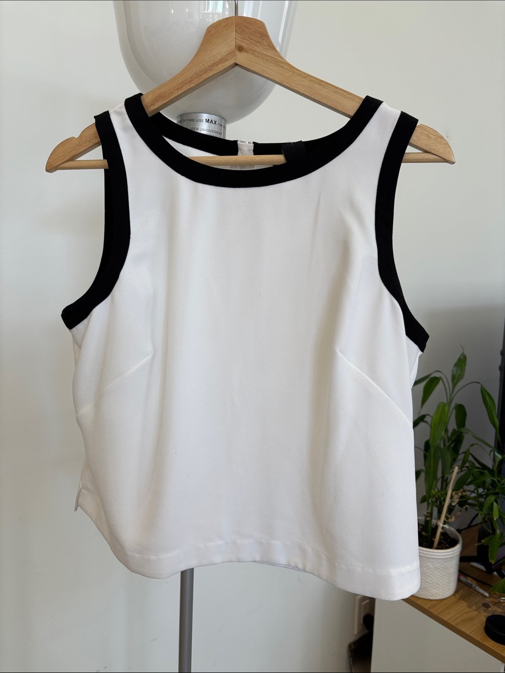 White House Black Market White Tank with Black Trim Accents